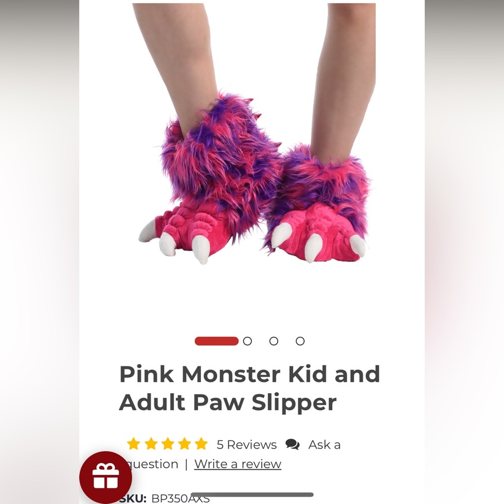 Lazy One Monster Paw Slippers Kids Pink Purple Faux Fur XS